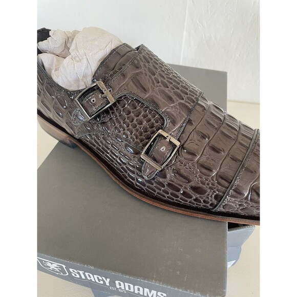 Stacey Adams  “Golato” Gray leather Hornback crocodile print double Monk 9 1/2 main image 6
